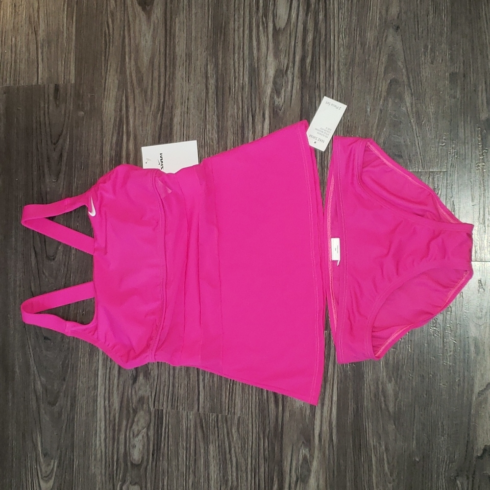 NIKE Mesh Solid Edge Women's 2-Piece Tankini Swimsuit Set in Pink